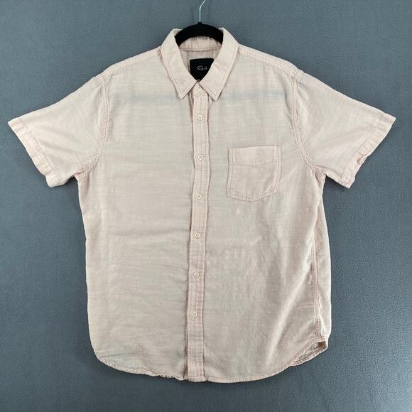 Rails Fairfax Button Down Short Sleeve Shirt Mens L Pink Cotton Casual - Picture 2 of 13